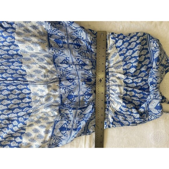 LuLus blue&white lined halter short dress cut outs in back rayon fabric sz M fes - Picture 8 of 10